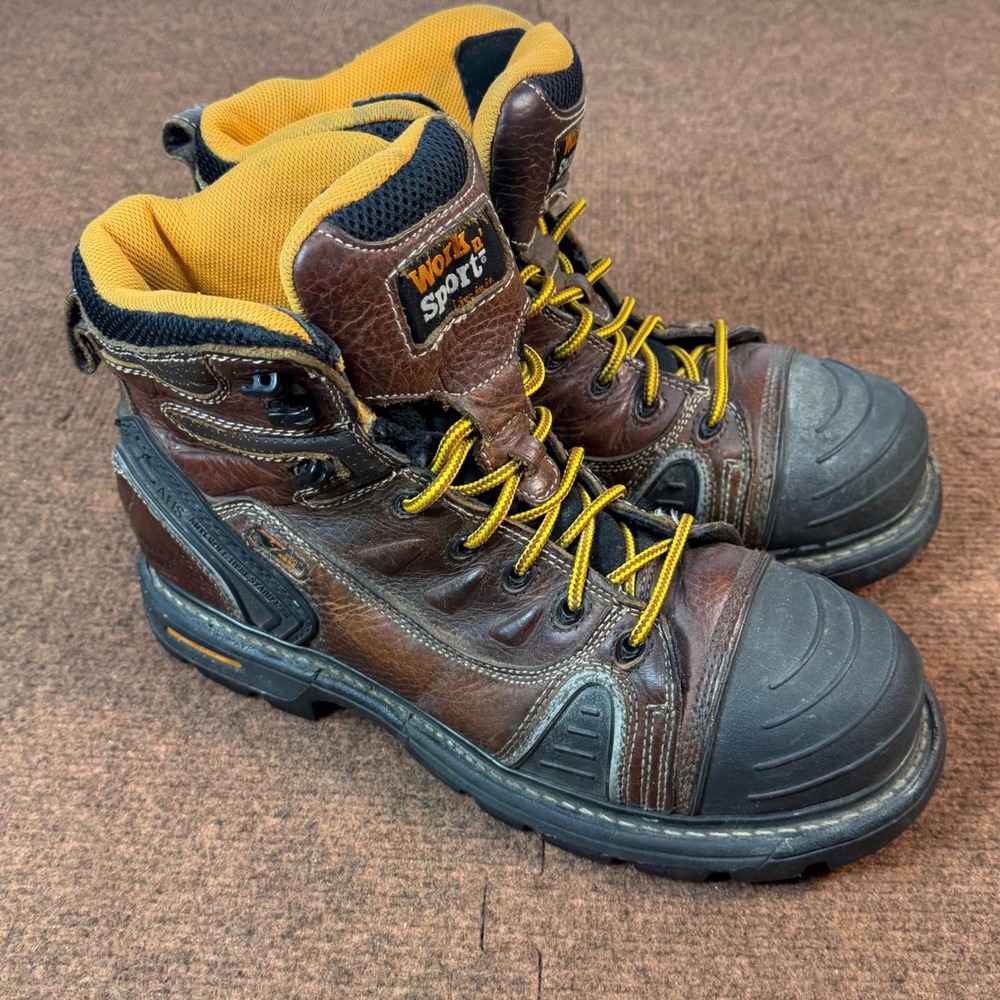Work n Sport Mens Leather Work Boots Brown Safety Toe EH Rated 11.5 M 9246
